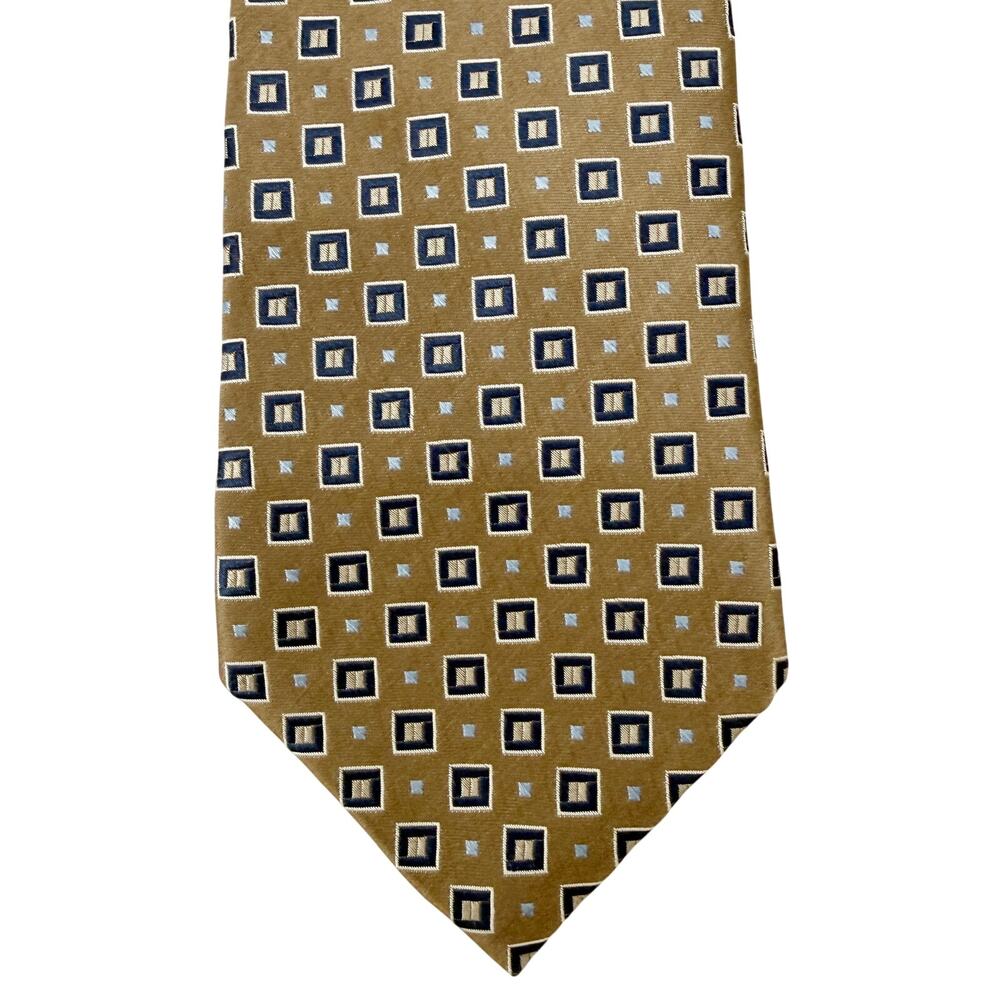 Campia Moda brown & navy blue geometric silk men's Neck extra long Tie neckwear